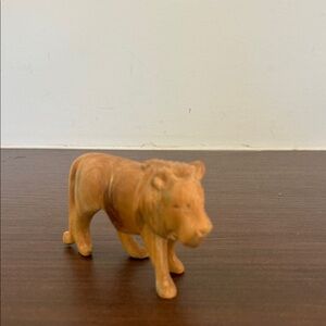 Hand Carved Wooden Lion Figurine - Light Brown